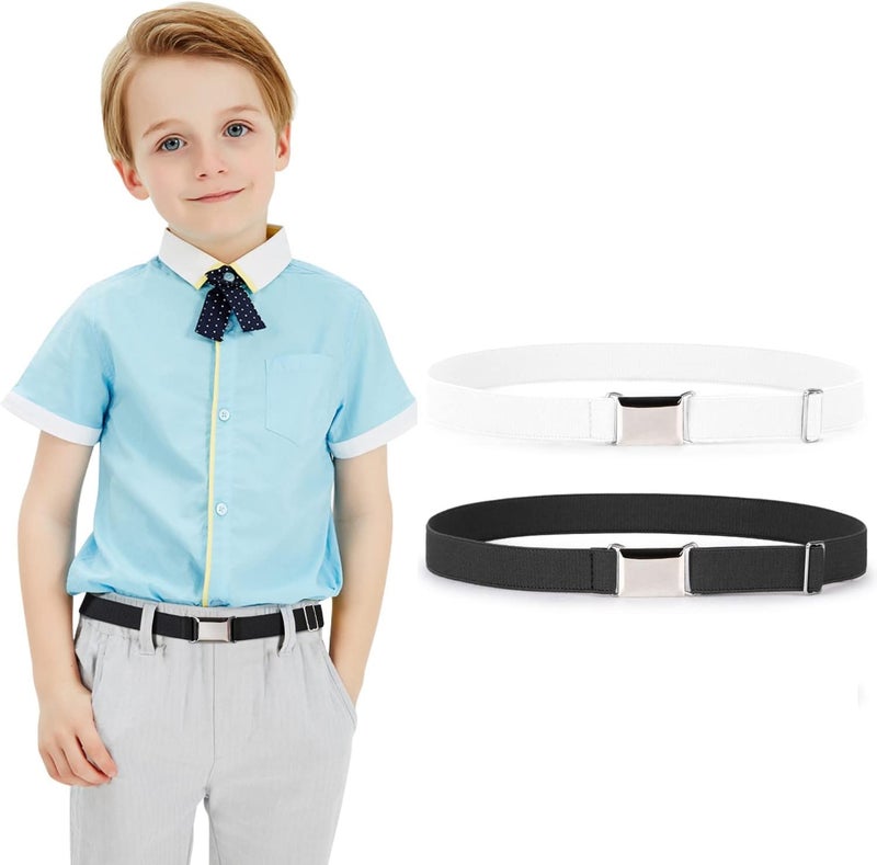Jas. Good Kids Toddler Belt Elastic Stretch Adjustable Belt for Boys and Girls with Silver Square Buckle 2 Pack - Image 1